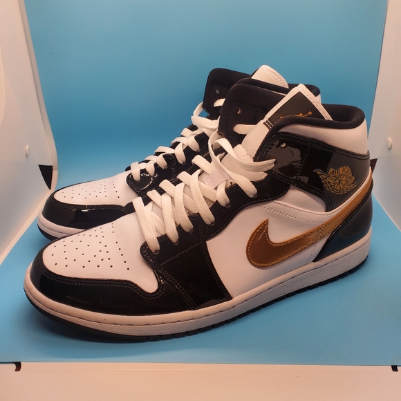 Jordan Other - Jordan 1 Mids Black Patent Metallic Gold an White!